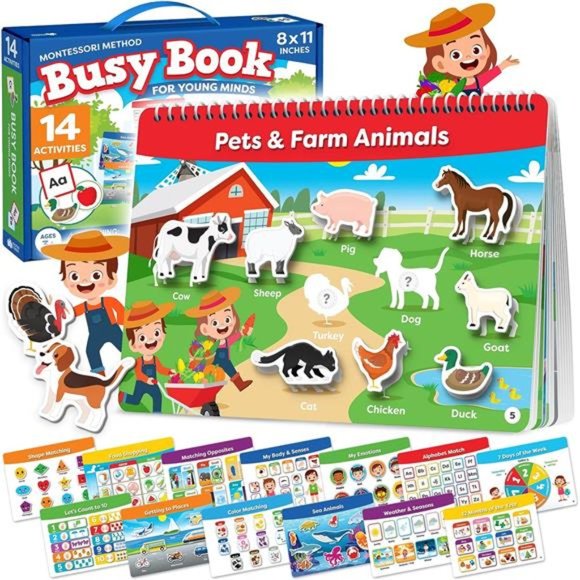 Montessori Busy Book for Toddlers Ages 3 and Up - Pre K Preschool Learning - Picture 1 of 6